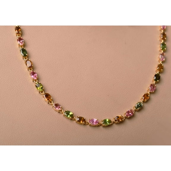 Multi Tourmaline Linking Tennis Necklace, Birthstone Wedding Jewelry, Oval Colorful Stone Necklace, Gifts For Mother, Exquisite Jewelry