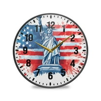 Yayeee Wall Clock Battery Operated 11.9" Silent Non-Ticking for Living Room, Statue Of Liberty Flag