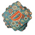 thumbnail image 2 of Letter D Flowers Retro Blue Foam Coaster Set of 4, 2 of 3