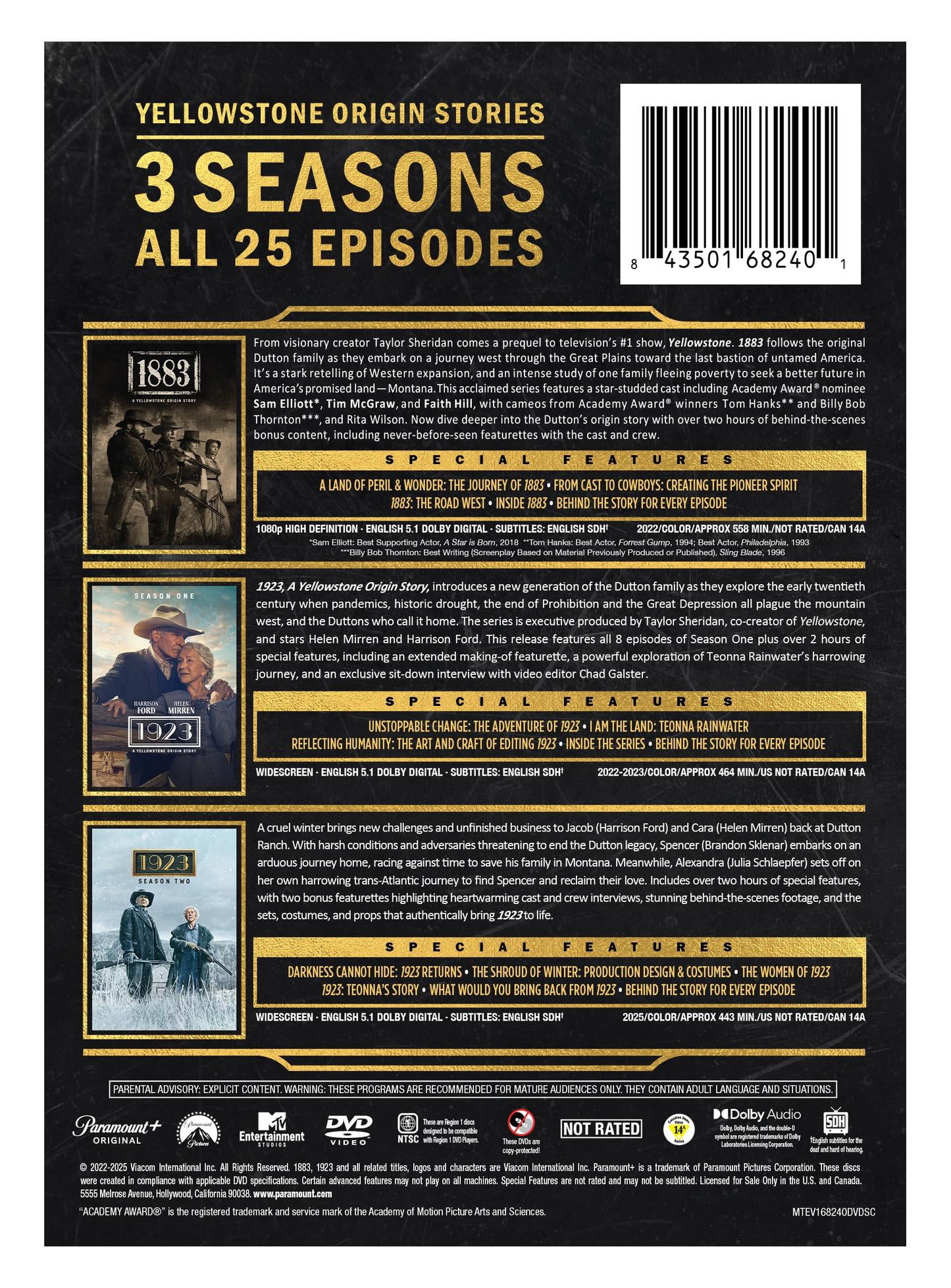 Yellowstone Origin Story: 1883 & 1923: Seasons 1 & 2 (DVD) Paramount Pictures Corporation, Western