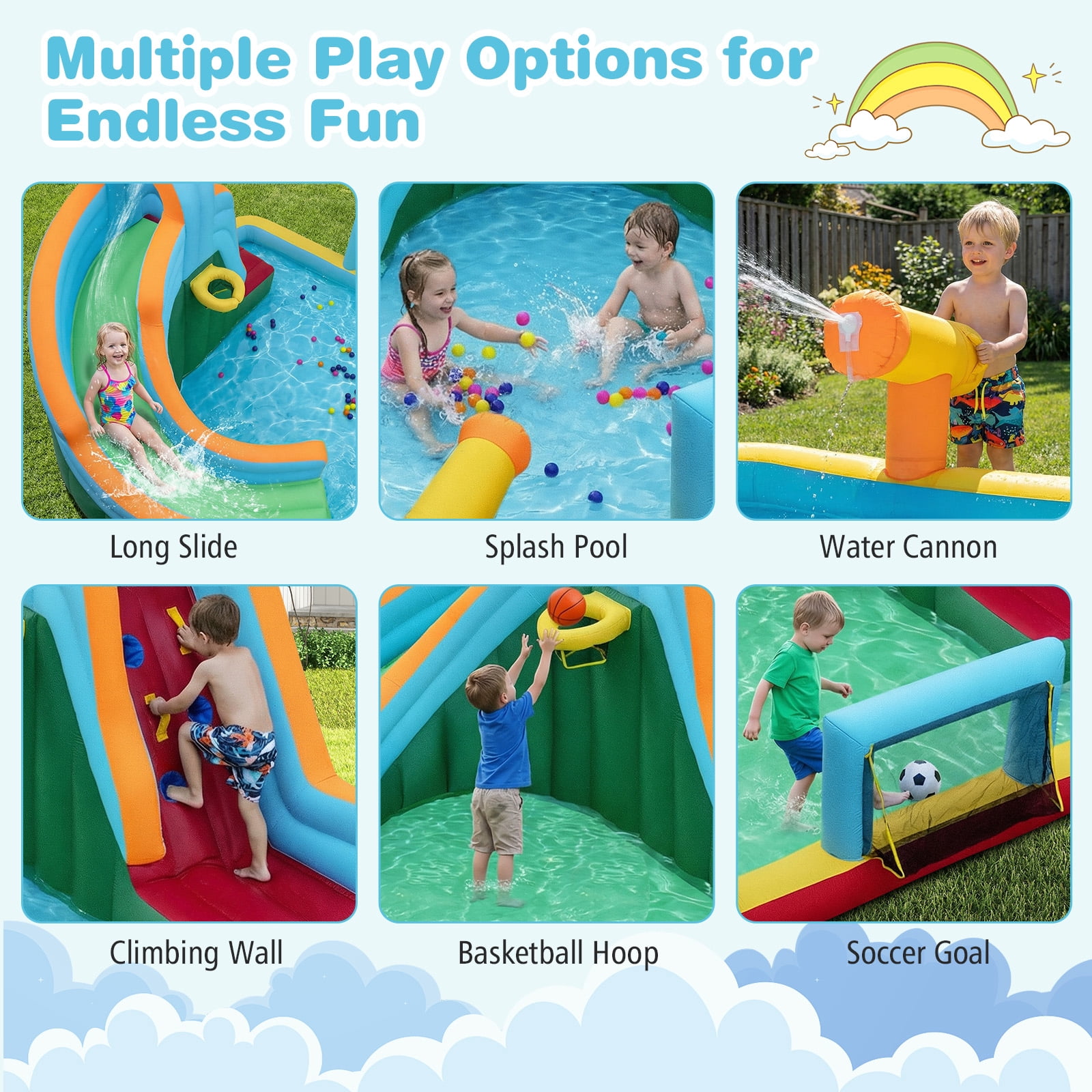 Gymax Inflatable Water Slide Park w/Long Slide Splash Pool Climbing Wall 750W Blower