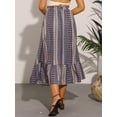 thumbnail image 3 of DARING DIVA Women's Elastic High Waist A-Line Spring Printed Midi Skirt XL Dark Blue, 3 of 6