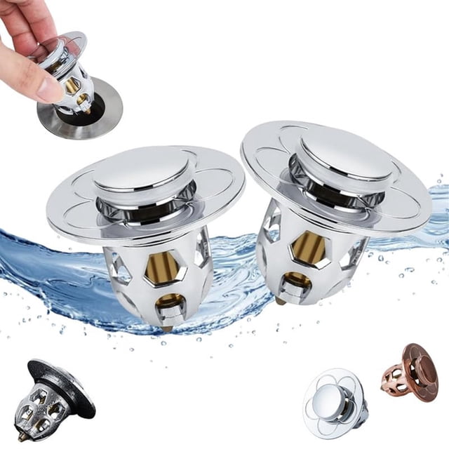Oleegame 1PC Trashcans For Bedroom 2PC Washbasin Electroplating Drainer Bouncing Core Washbasin Pool Basin Copper Core Push Type Bouncing Core Leaking Plug Silver