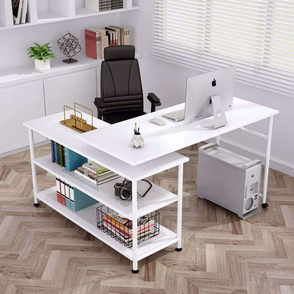 Tribesigns Modern LShaped Desk with Storage Shelves, 360°Rotating Desk