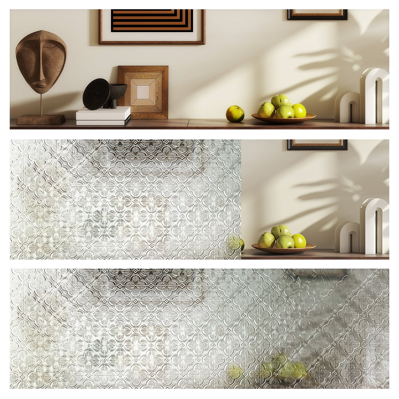 Fancy-Fix 3D Glass Textured Privacy Window Film，Decorative Window Film for Home，Static Cling，Begonia Flowe 23.6" x 35.4"