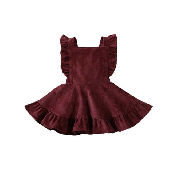 Qmyliery Girls Suspender Skirt, Sleeveless Square Collar Large Hem High Waist Dress with Ruffles