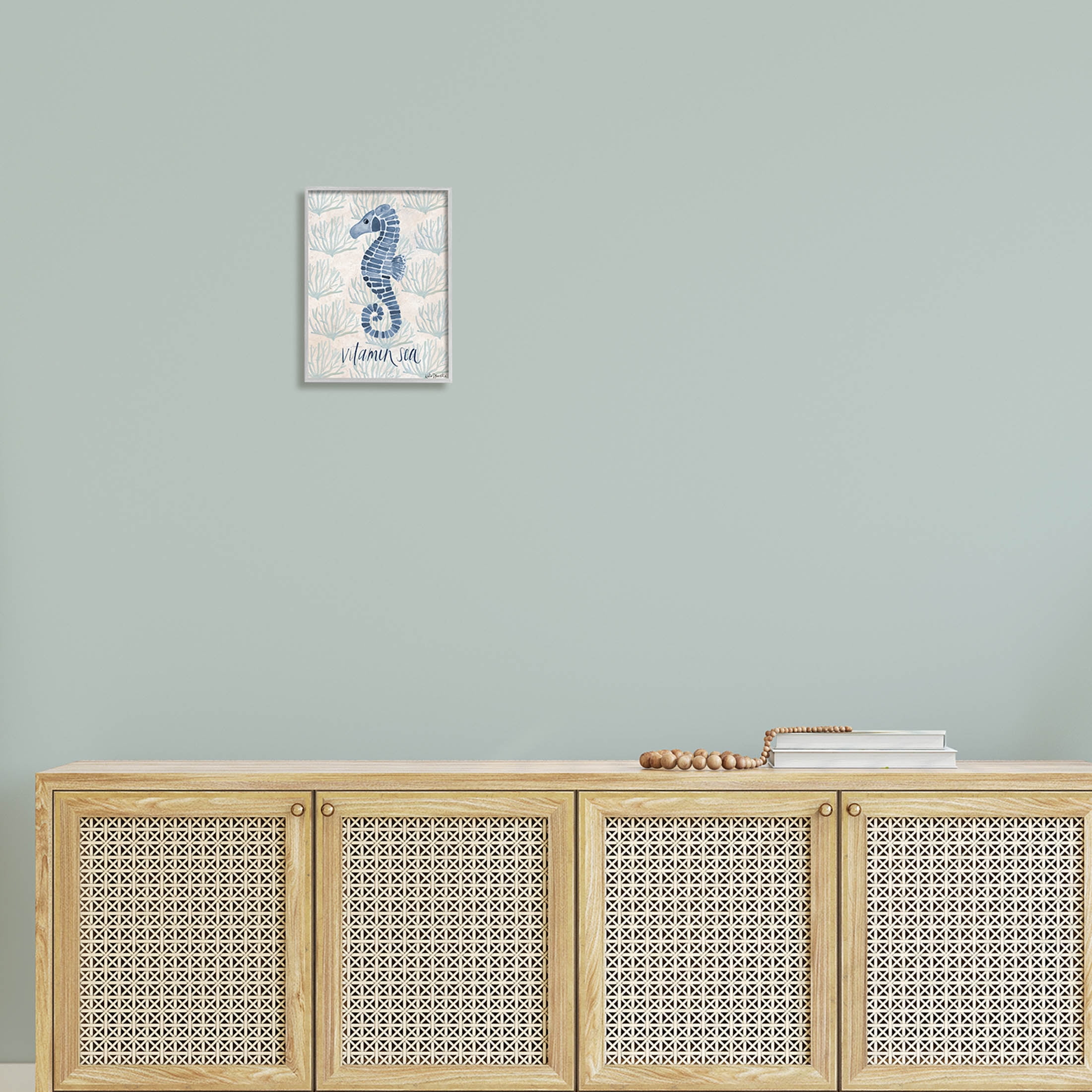 Stupell Industries Vitamin Sea Aquatic Pun Seahorse Graphic Art Gray Framed Art Print Wall Art, Design by Katie Doucette
