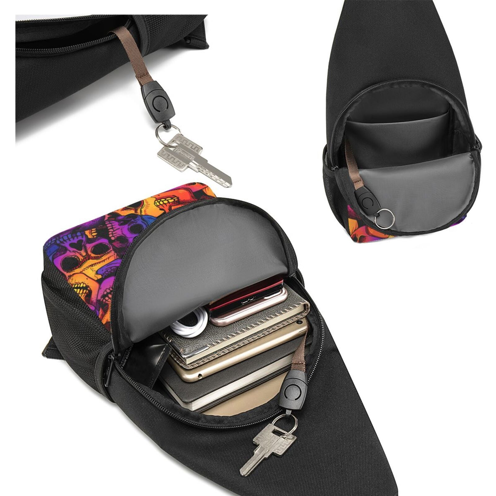 Xecao's Skull Print Sling Bag: A Versatile Chest, Shoulder, and Crossbody Backpack for Casual Days Out, Perfect for Both Men and Women