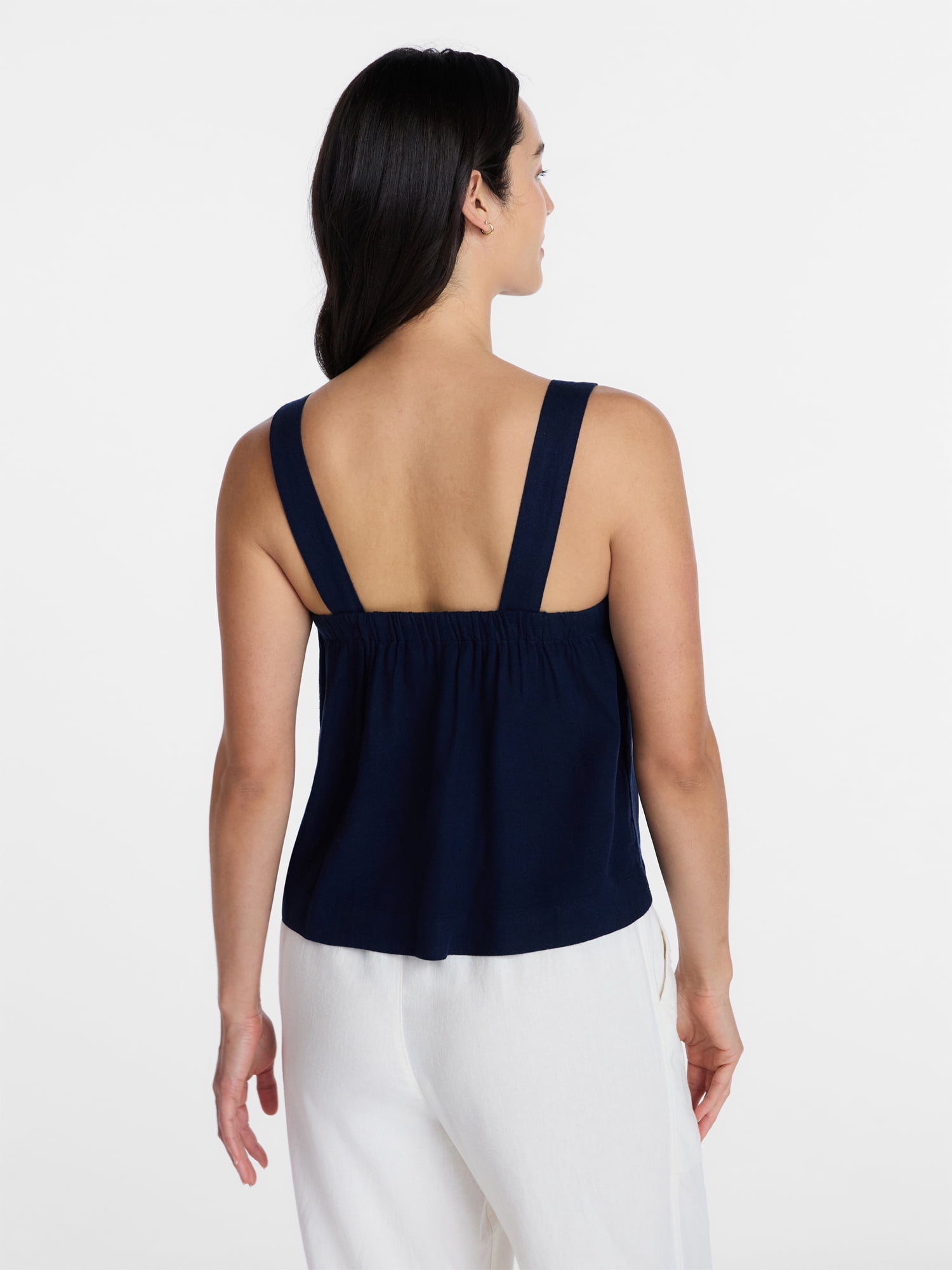 Time and Tru Women's Linen Blend Square Neck Tank Top, Sizes XS-XXXL