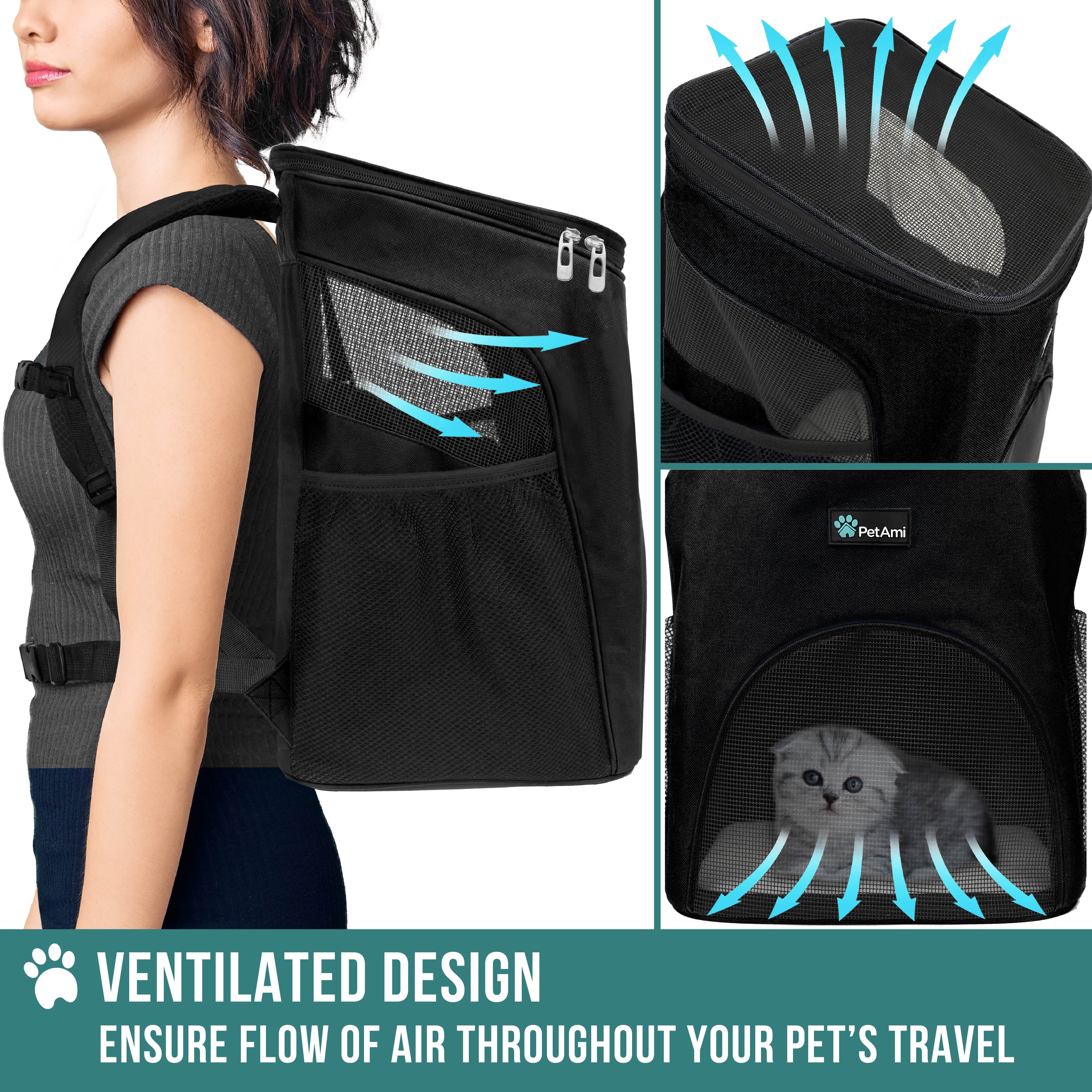 PetAmi Cat Backpack Carrier, Airline Approved Pet Carrier Backpack for Small Dogs and Large Cats, Soft Sided Collapsible Ventilated with Sherpa Bed for Hiking Travel, Max 18 lbs, Black