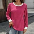 thumbnail image 2 of Lenpel Women's Tunic Tops Ribbed Knit Long Sleeve Crew Neck Color Block T Shirts Casual Tee Blouses Loose Lightweight Sweaters(Hot Pink,X-Large), 2 of 6