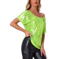 thumbnail image 4 of INSPIRE CHIC Metallic Tops for Women's Off Shoulder Short Sleeve Loose Party Sparkly Blouse, 4 of 5