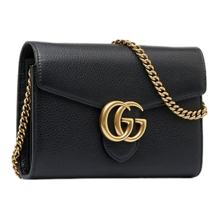 Authenticated Used Gucci GG Marmont Chain Shoulder Bag 401232 Black Leather  Women's GUCCI 