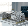 thumbnail image 6 of Oval Bone Inlay Coffee Table – White & Black Floral Foliage Pattern, Handcrafted Design, 6 of 8