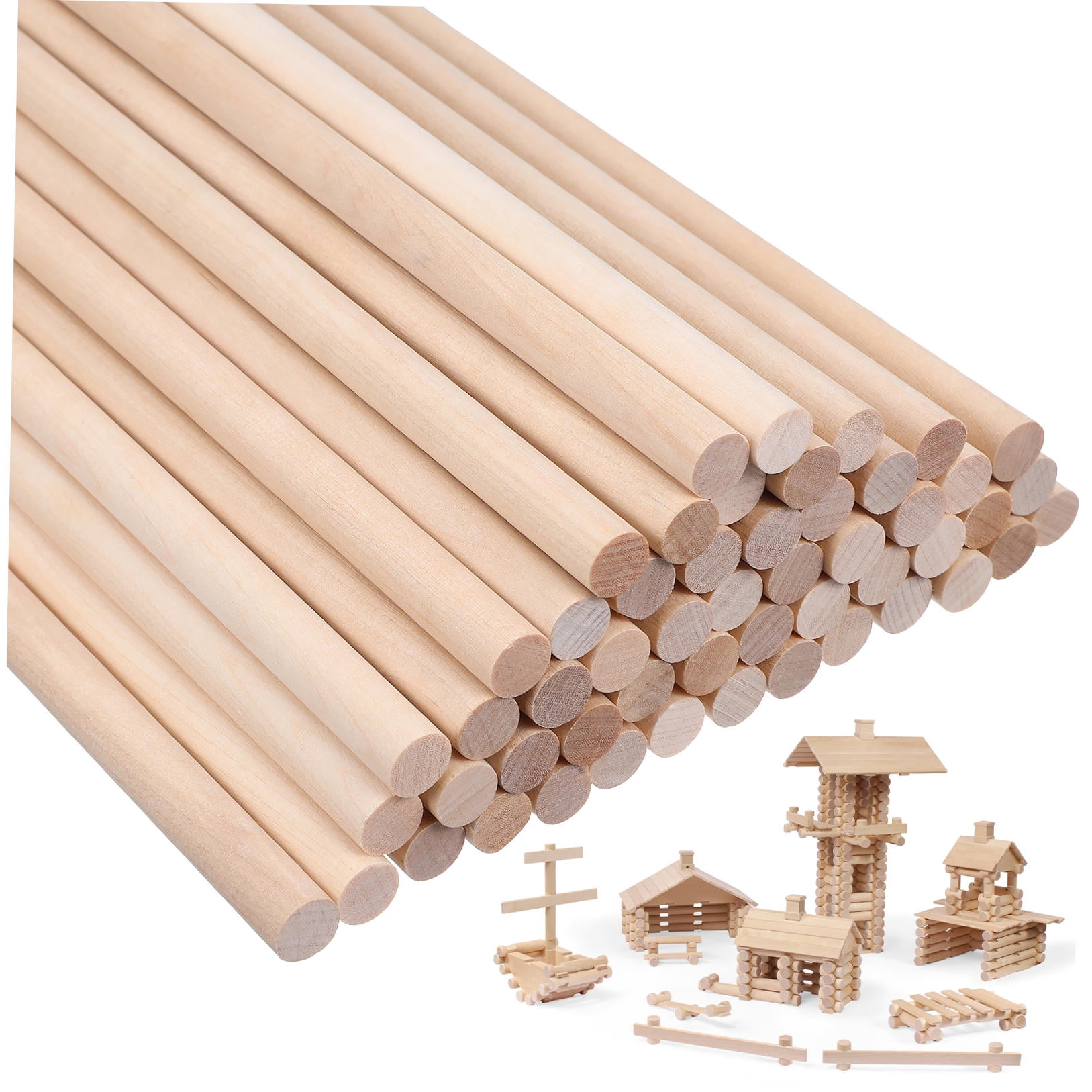 HAMPPLIES 50Pcs Unfinished Wooden Dowel Sticks Smooth Natural Wood Rods for Crafts