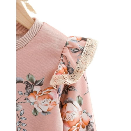 

Cute Floral Round Neck Pullovers Long Sleeve Pink Toddler Girls Sweatshirts (Girl s)