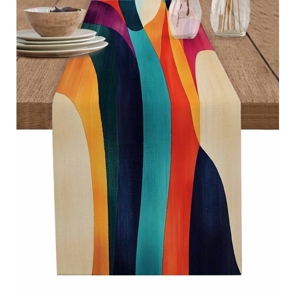 Vintage Geometric Table Runner 48 Inches, Colorful Contemporary Minimalist Bed Runner Dresser Scarves Tabletop for Indoor Outdoor Parties/Ceremony/Banquet, 13" x 48"