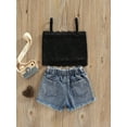 thumbnail image 4 of hirigin Kid Girl Short Pants Outfits, Sleeveless Solid Color Lace Sling Tops + Tassel Hem Shorts Set, 4 of 8