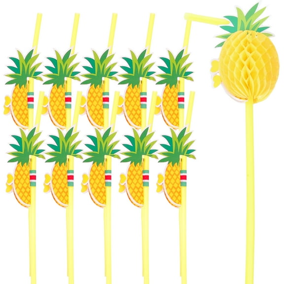 OUNONA 50Pcs Pineapple Straws Tropical Drinking Straws Disposable Cocktail Decorative Straws for Hawaiian