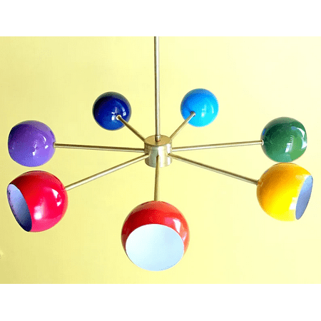 

Mid century design multicolored Eyeball Shades Brass Chandelier Rainbow VIBGYOR colors Lights home décor brass Sputnik chandelier