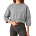 thumbnail image 6 of Naotn Women Cropped Sweatshirts Fall Trendy Crew Neck 3/4 Raglan Sleeve Solid Loose Casual Workout Pullover Tops, 6 of 8