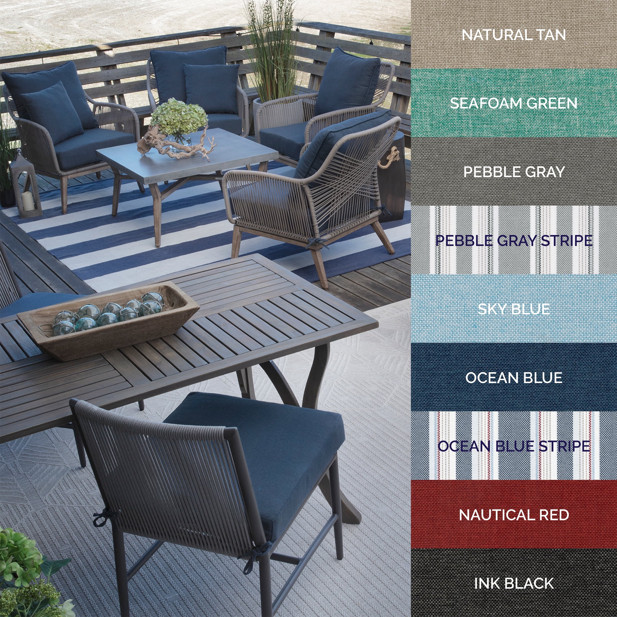 ARDEN Oceantex Outdoor Rocking Chair or Adirondack Cushion, 21.5 x 19, Water Repellent, Fade Resistant 19 x 21.5, Ocean Blue