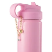 Thyme & Table 26 fl oz Water Bottle with Straw Lid, Pink with Heart Gold Charm