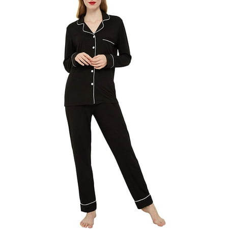 Womens Pajamas Set Long Sleeve, Button Down Cotton Pj Sets for Women