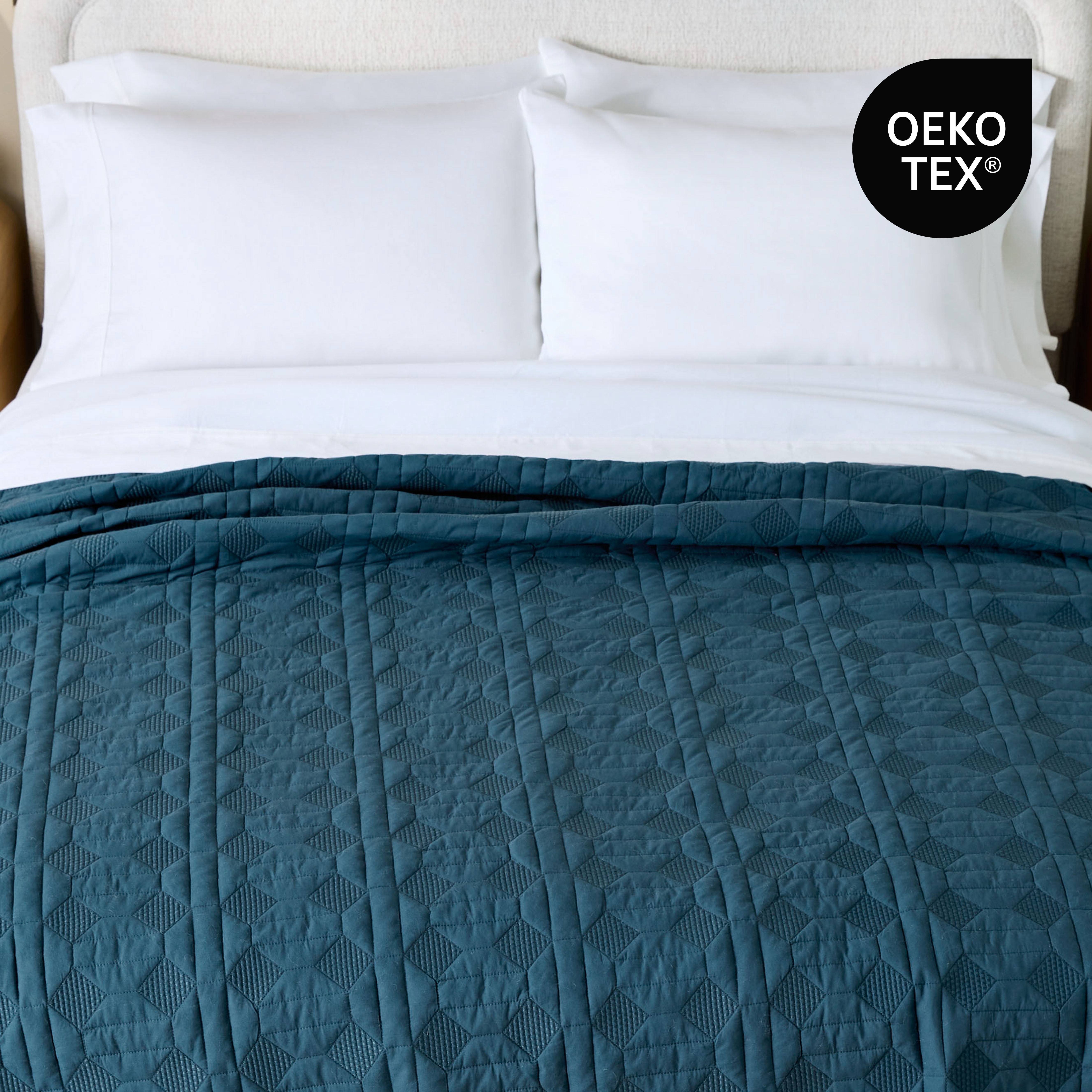 Better Homes & Gardens Crafted Geo Cotton Quilt, Teal Ocean, Full/Queen