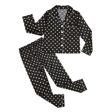 

Pajamas for Kids Girls Satin Pajamas Set 2Pj Silk Nightwear Button Down Sleepwear For Teen Kid Kids Halloween Pajamas Baby Christmas Outfit Girl(Color:Black Size:9 Years)
