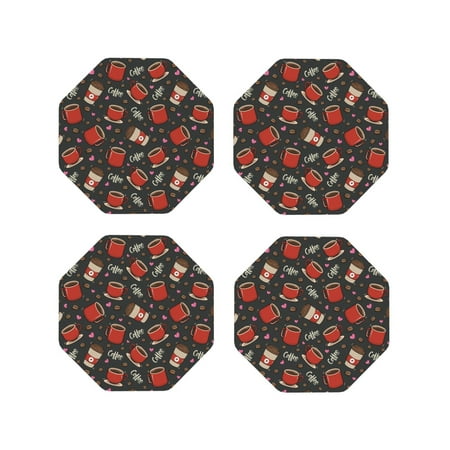 

Honeii coffee mug cup Print Leather Coaster Set of 4 Ideal for Safeguarding Your Furniture from Drinks Spills and Effortless Cleanup-Octagon