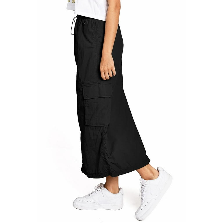 Love Tree Women s Juniors Light Nylon Parachute Skater Cargo Skirt Black Medium