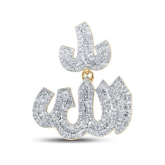 14kt Yellow Gold Mens Baguette Diamond Allah Charm Pendant 1 Cttw