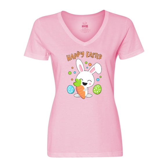 Inktastic Happy Easter Bunny with Eggs and Carrot Women's V-Neck T-Shirt