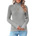 thumbnail image 3 of Suéteres de punto acanalado con cuello alto para mujer 2023 Otoño de manga larga suave clásico ajustado suéter Tops, 3 of 5
