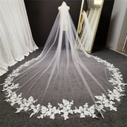Long Lace Wedding Veil 3 Meters Long Light Ivory Bridal Veil with Comb Wedding Accessories