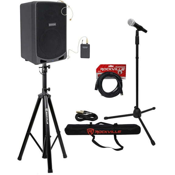 SAMSON XP106WDE 6" Rechargeable Bluetooth PA DJ Speaker Stands Headset Mic Case