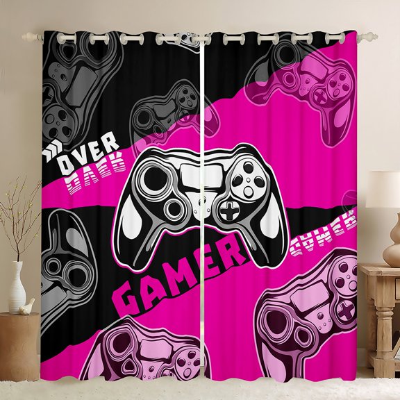 Feelyou Video Games Console Blackout Curtains Set of 2 (52x84 Each), Pink Cartoon Gamepad Window Curtains, Game Controller Curtains and Drapes, Blackout Curtains Bedroom Decor