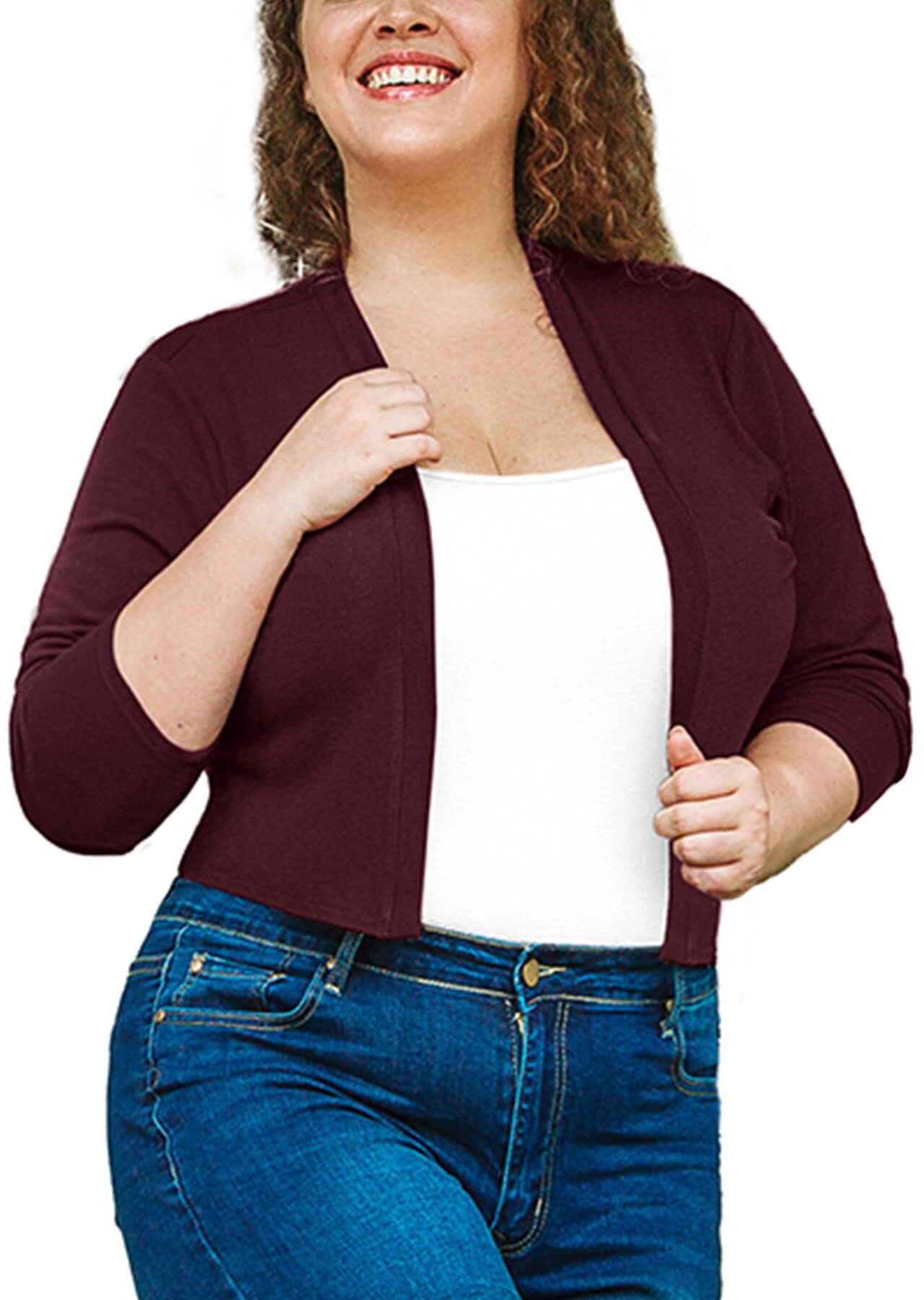 SHOWMALL Women's Plus Size Open Front Bolero Shrug 3/4 Sleeve Cropped Lightweight  Cardigan US 2X, Black - Walmart.com
