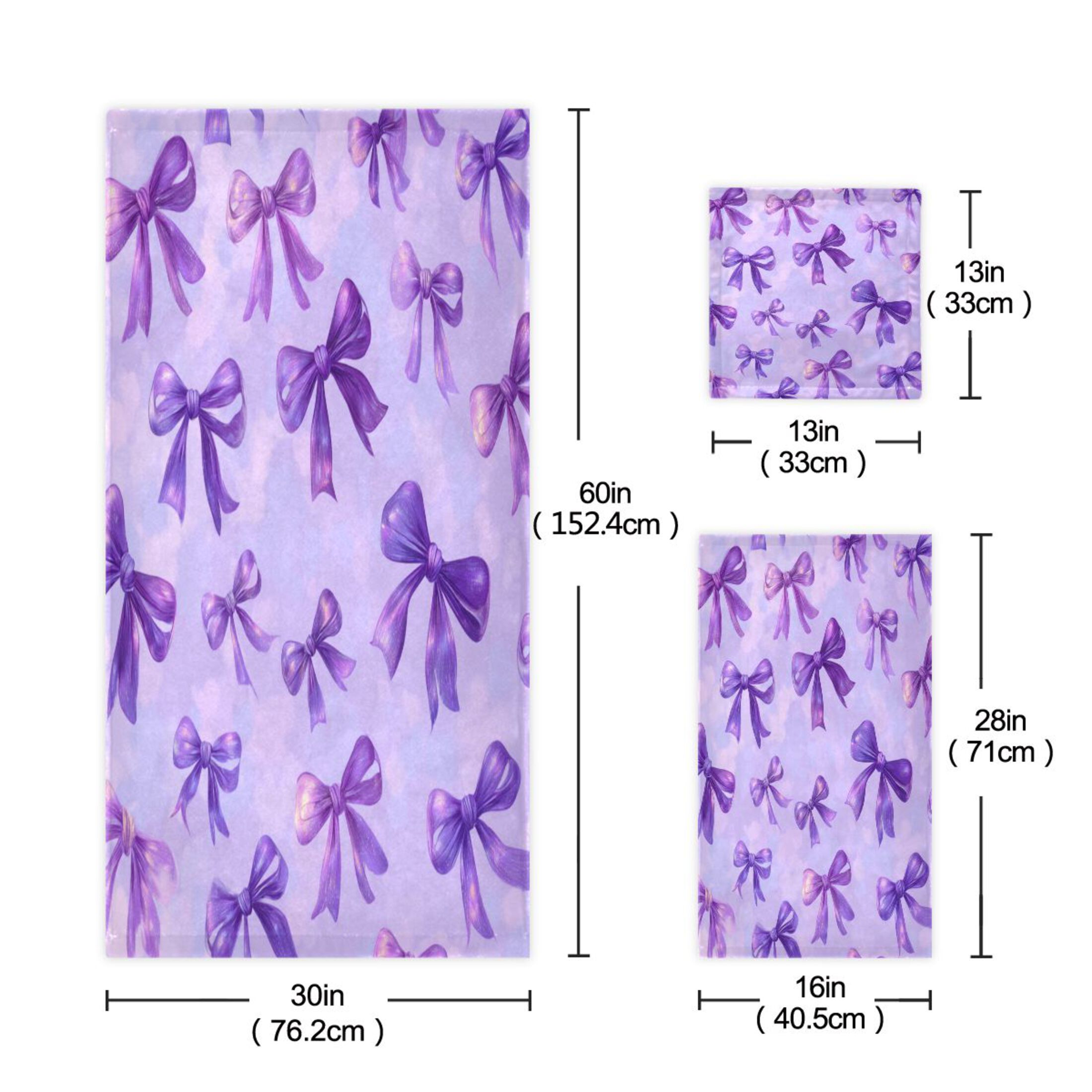 3 Sizes of Towel Sets Including Bath Towel Hand Towel and Washcloth for Daily Use Vibrant Purple Bows Pattern