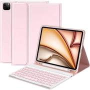 for iPad Air 11 Inch Case with Keyboard M3/M2 (2025/2024) - Detachable Folio Keyboard Cover with Pencil Holder for iPad Pro 11 inch (4th /3rd /2nd /1st Gen)&Air 5th/4th Gen (Pink)