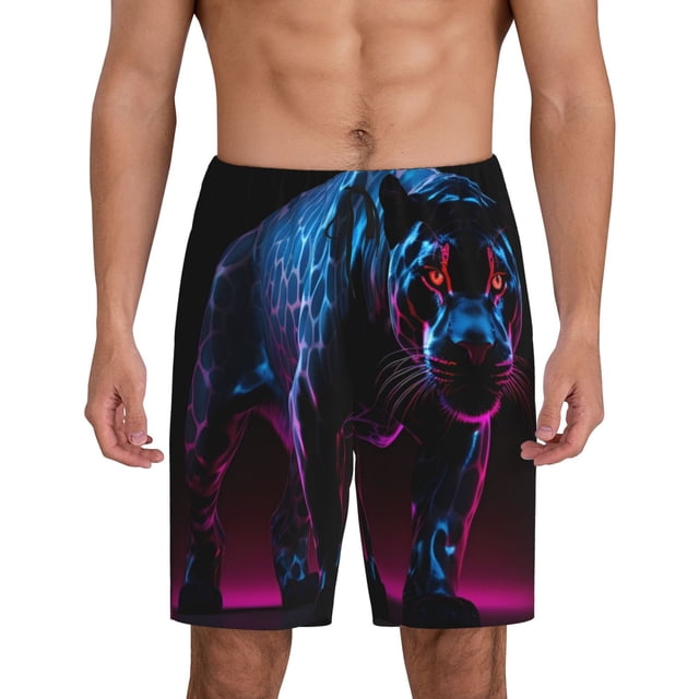Balery Futuristic Purple Panther Pantalones cortos de pijama de punto de algodón para hombre con cinturilla y bolsillos-4X-Large