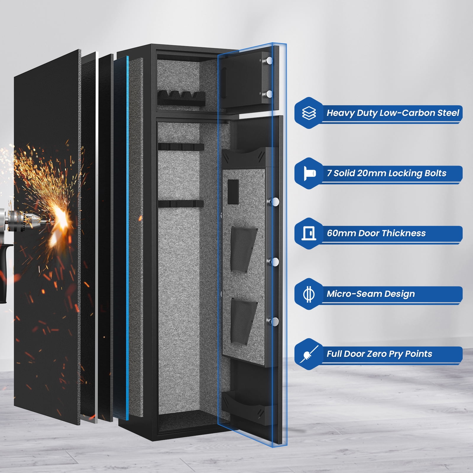 Gun Safe and 0.8 Cub Safe Box, 2 In 1 Gun Safes for Home Pistols, 4-5 Digital Gun safe with Adjustable Gun Racks & Pistol Holder, Double Storage Gun Cabinet