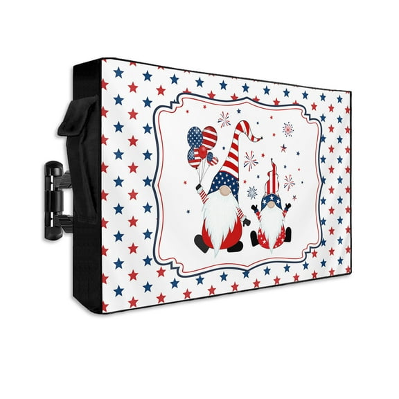 American Gnomes Brave Outdoor TV Cover 30 to 32 Inch Weatherproof, Blue Red Star Filling Independence 600D Oxford TV Covers with Waterproof Zipper, Outside Flat TV Screen Protector 30"Wx19"Hx4.5"D