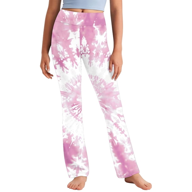 Odeerbi 2-13 Años Niñas Pantalones de Yoga de Pierna Ancha Tie-Dye Entrenamiento Baile Pantalones Deportivos Lindos Elasticidad Cintura Alta Pantalones de Pierna Recta