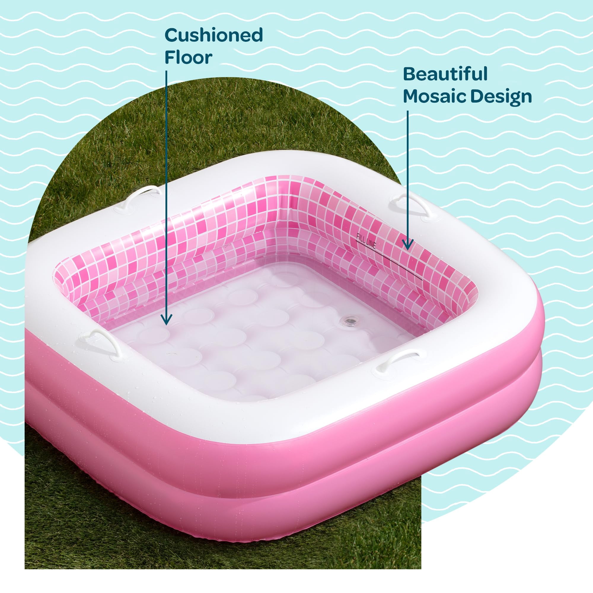 Inflatable Baby Pool Bathtub & Ball Pit for Toddlers, 34" Playful Pink Blow up Pool For Kids
