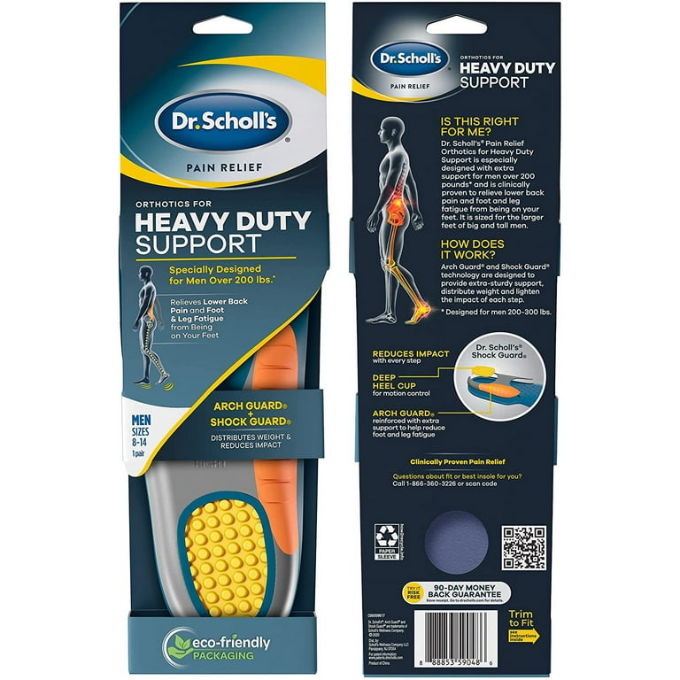 Pain Relief Orthotic Heavy Duty Support Insoles, Men Sizes 8 to 14, Gray/Blue/Orange/Yellow, Pair Pain Relief Orthotic Heavy Duty Support Insoles, Men Sizes 8 to 14, Gray/Blue/Orange/Yellow, Pair