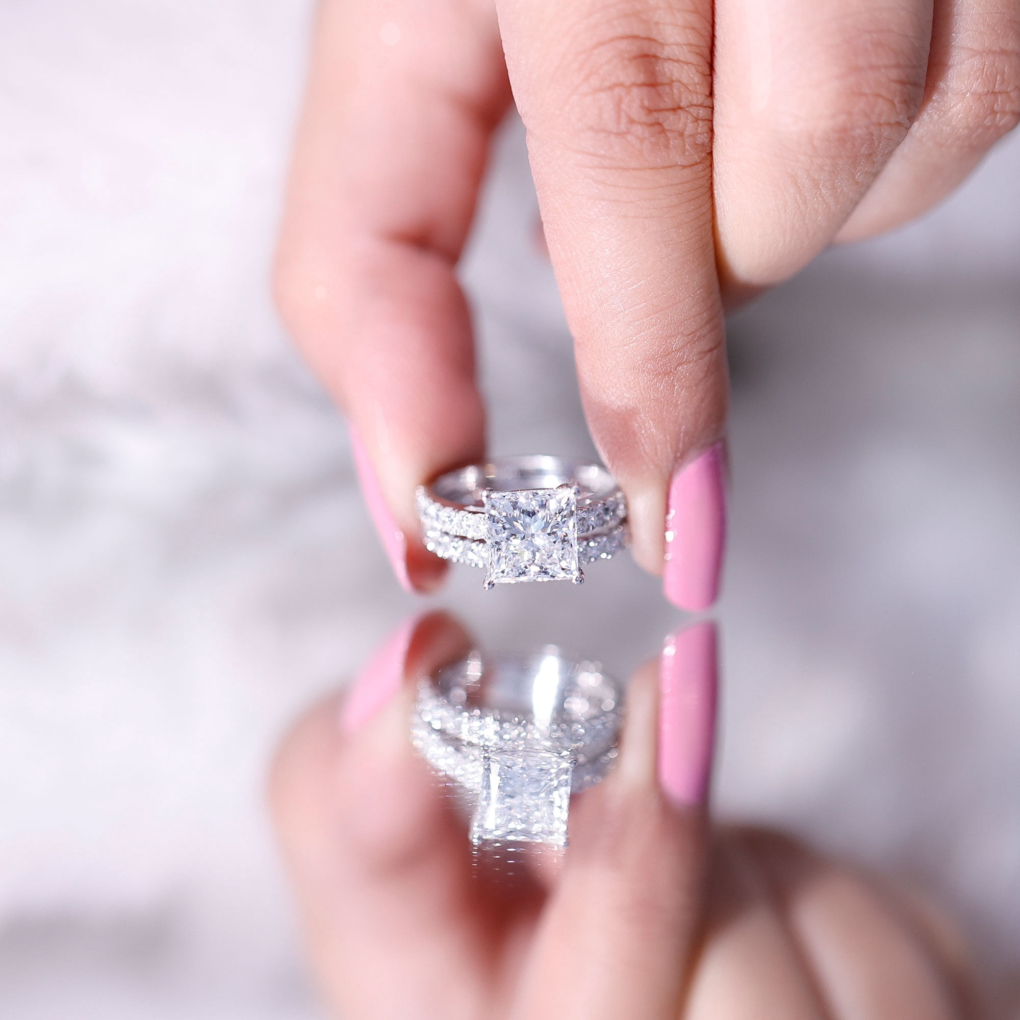 Rosec Jewels IGI Certified 2 Carat Lab Grown Diamond Princess Cut Engagement Ring Set for Women - E-VS1 Quality - With Jewelry Box, 14K White Gold, US 3.50