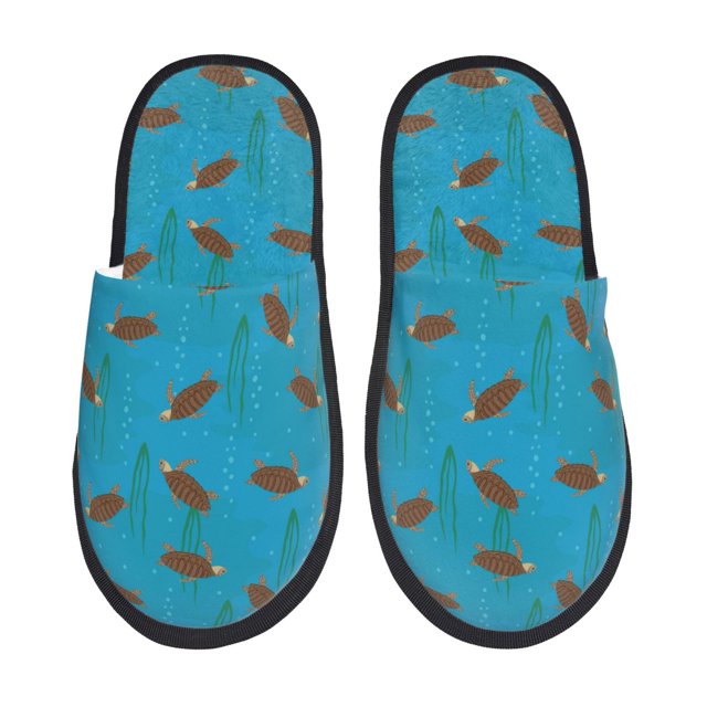 Fotbe Sea Turtle Pantuflas Peludas para Mujer con Estampado, Zapatillas de Peluche, Zapatos de Invierno para Casa, Uso Interior y Exterior-Medium