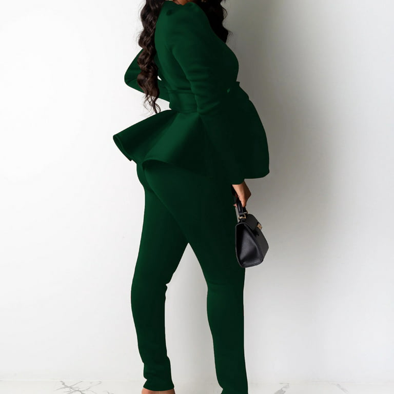 On Sale Suits for Women Women Fashion Solid V-neck Ruffles Patchwork Bow  Long Sleeve Pants Suit Womens Fashion